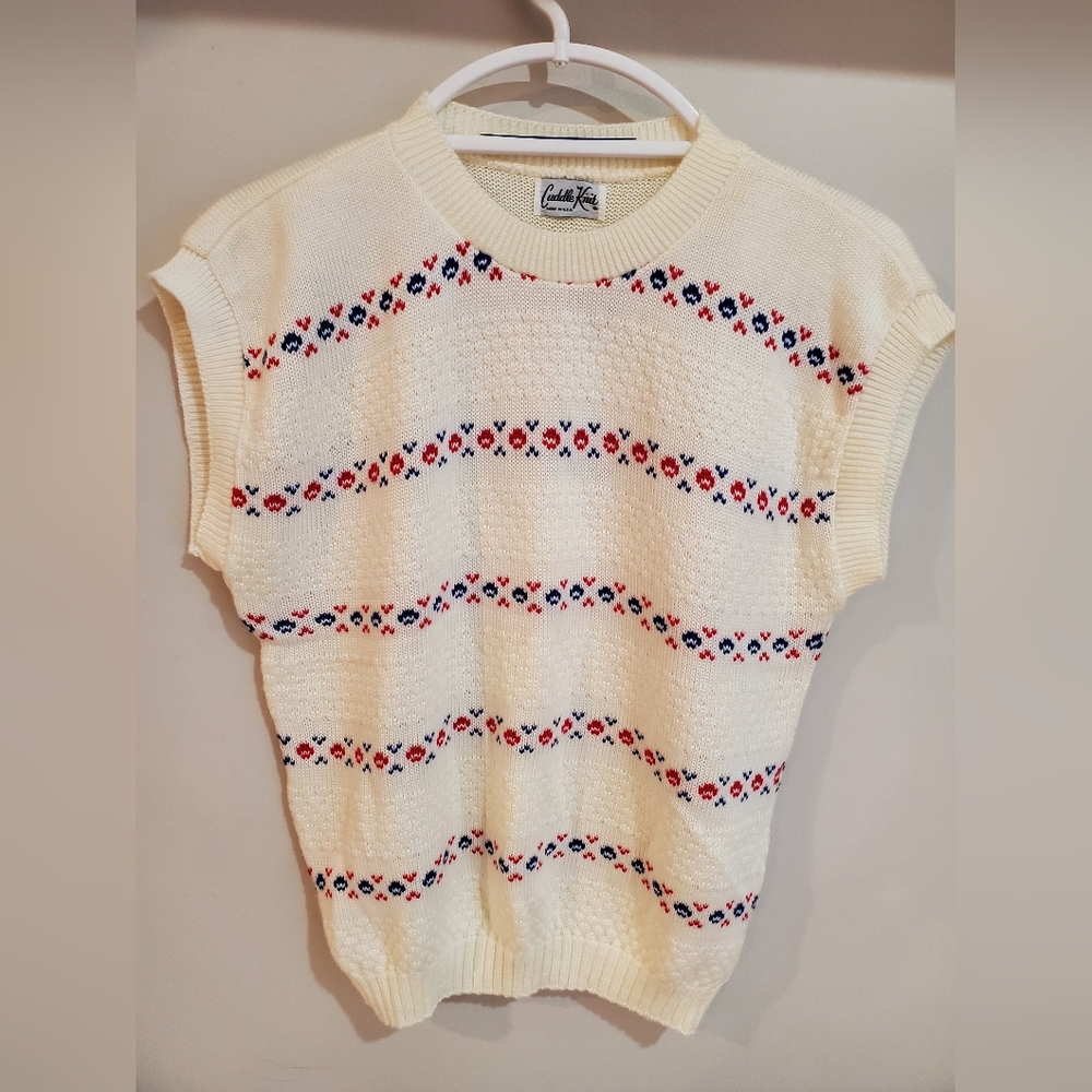 Cuddle Knits Fair Isle Knit Crewneck  Lightweight Vest Made In USA Size M